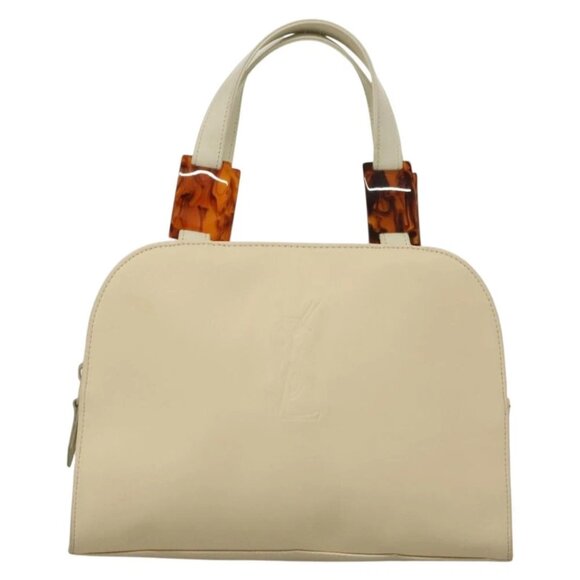SAINT LAURENT Hand Bag Leather Cream Auth 131938 - Picture 1 of 13